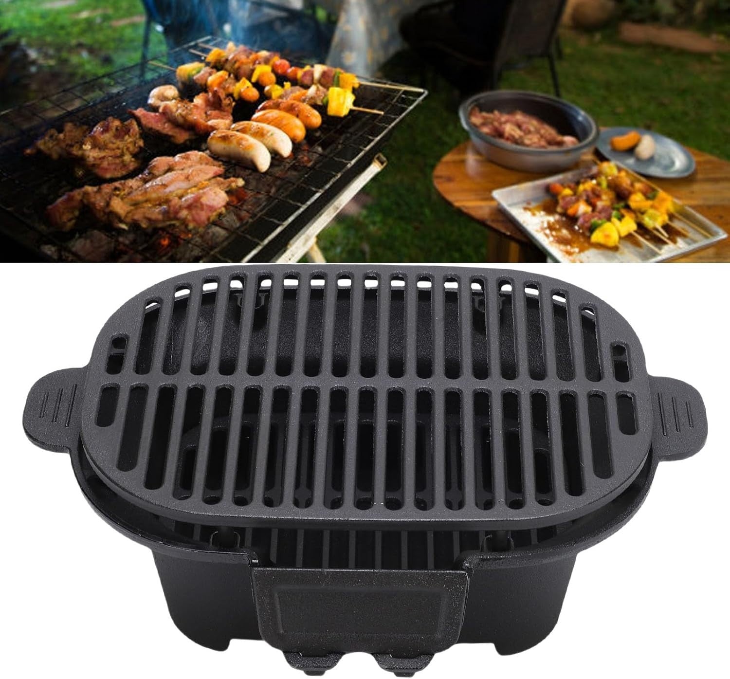 Portable Cast Iron Hibachi Charcoal Grill – Compact Outdoor BBQ, Even Heat