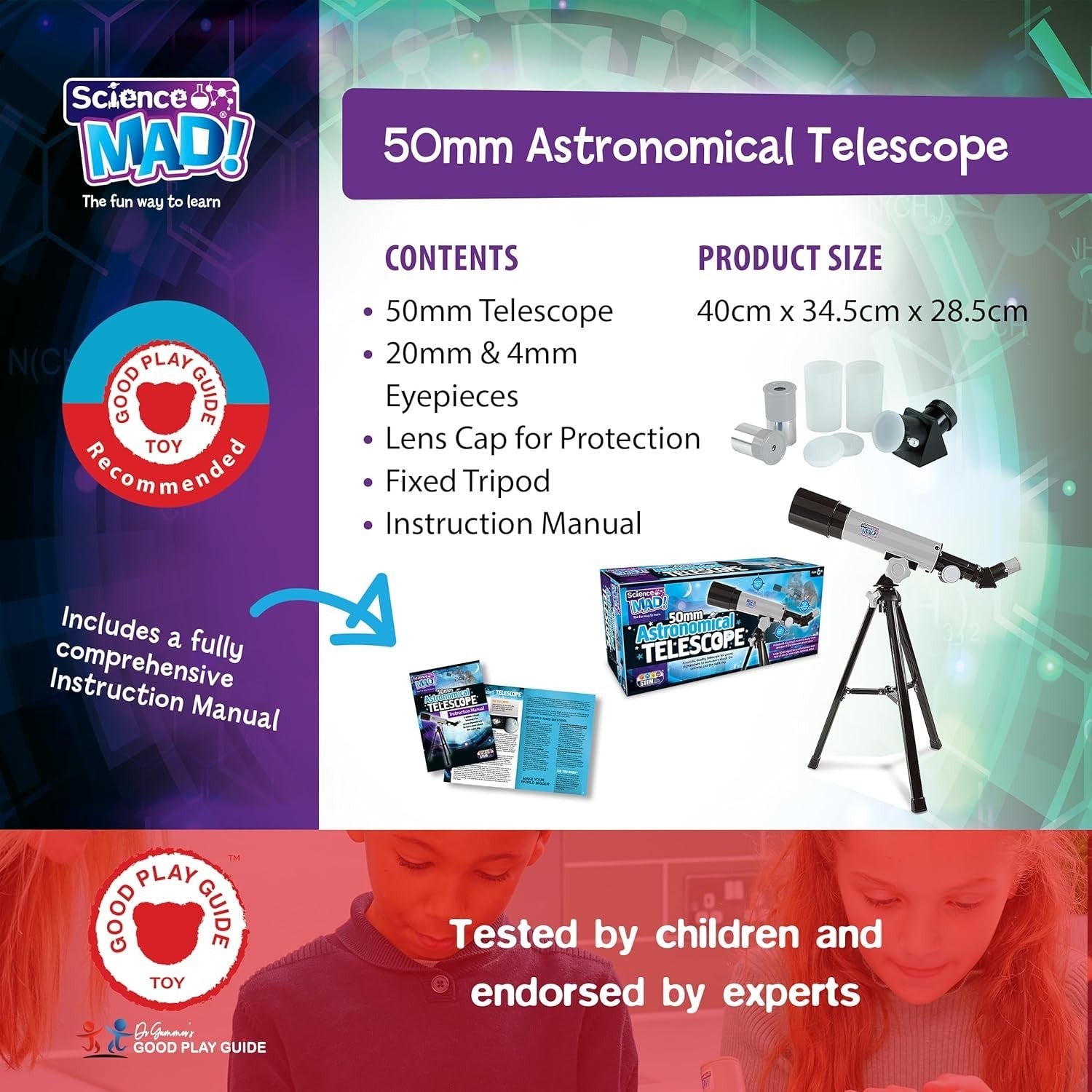 50mm Kids Astronomical Telescope 18x–90x Tripod Easy Beginner Space Scope
