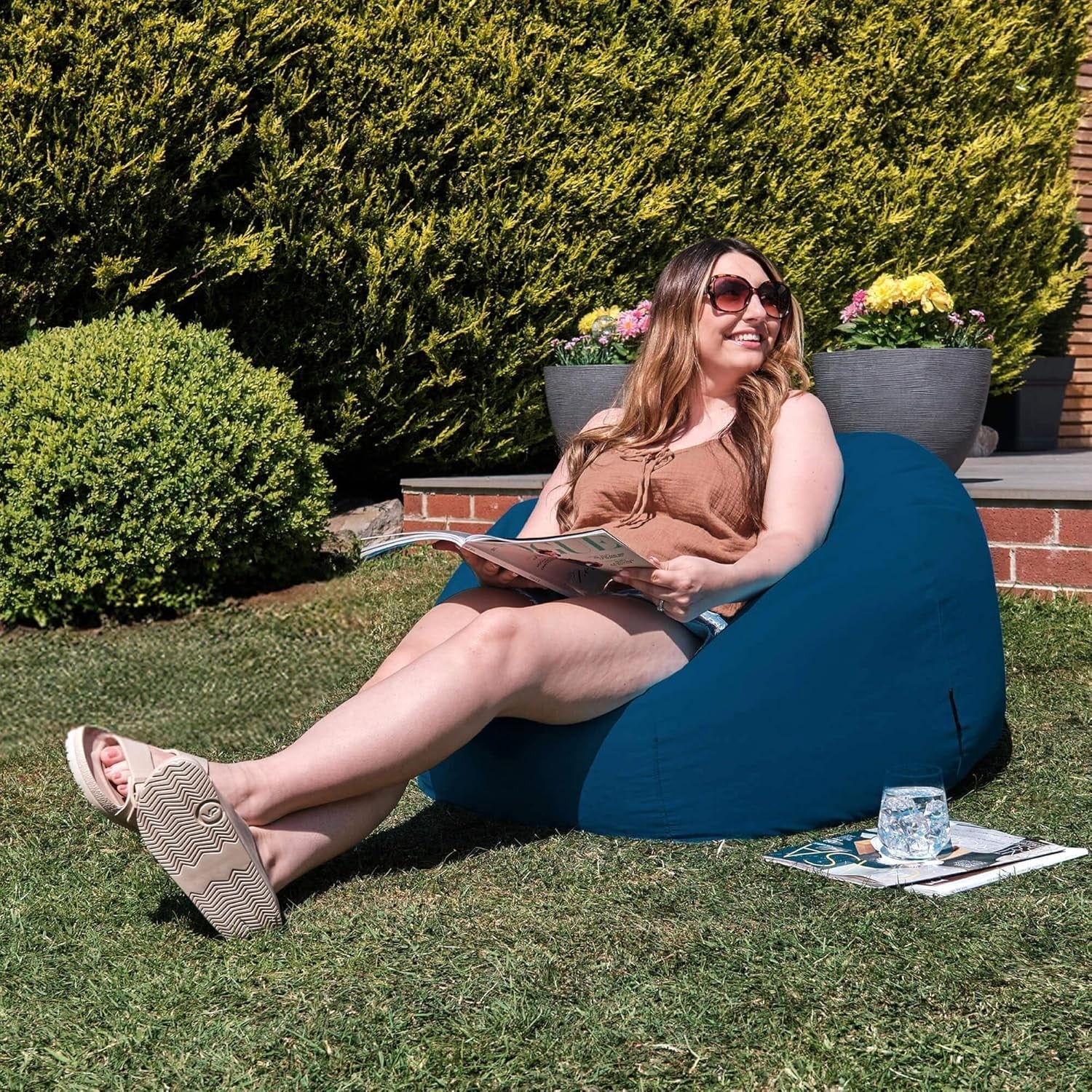 Outdoor Bean Bag Chair Teal Waterproof Floor Seat Garden Lounger Adult