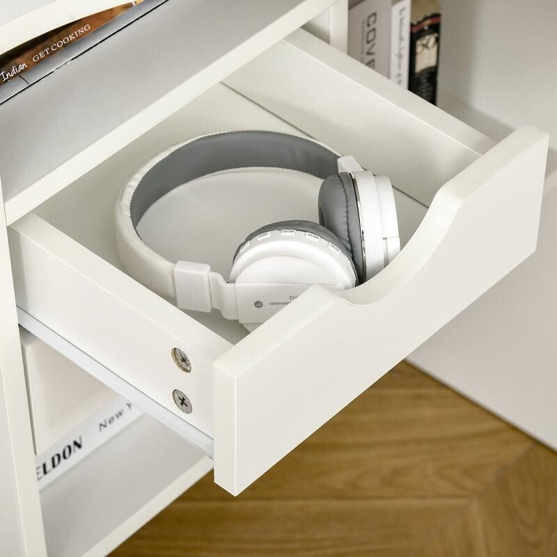 White L-Shaped Computer Desk with Drawers & Storage – Corner Office Table
