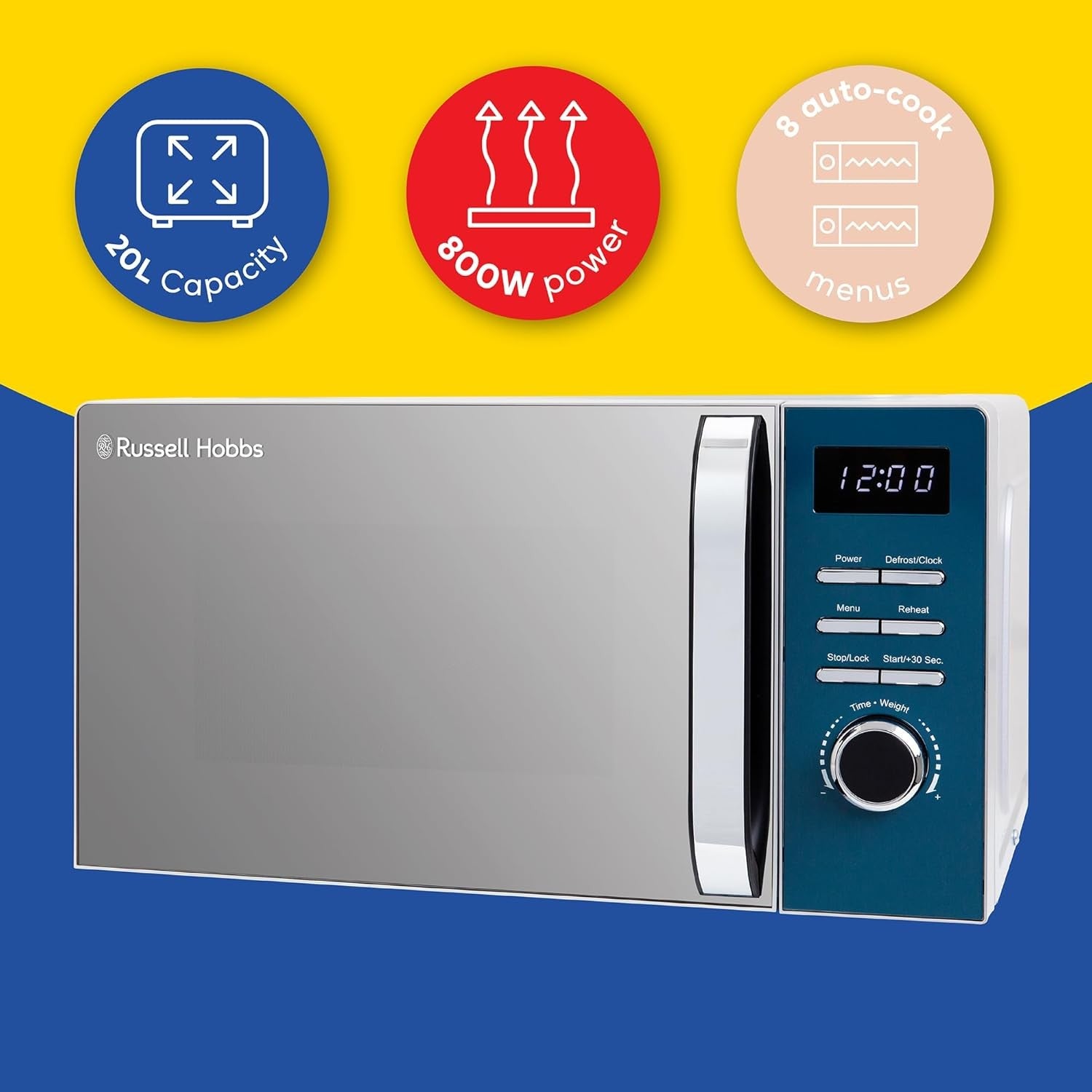 20L Digital Microwave 800W 8 Auto Cook 5 Power Levels Ocean Blue