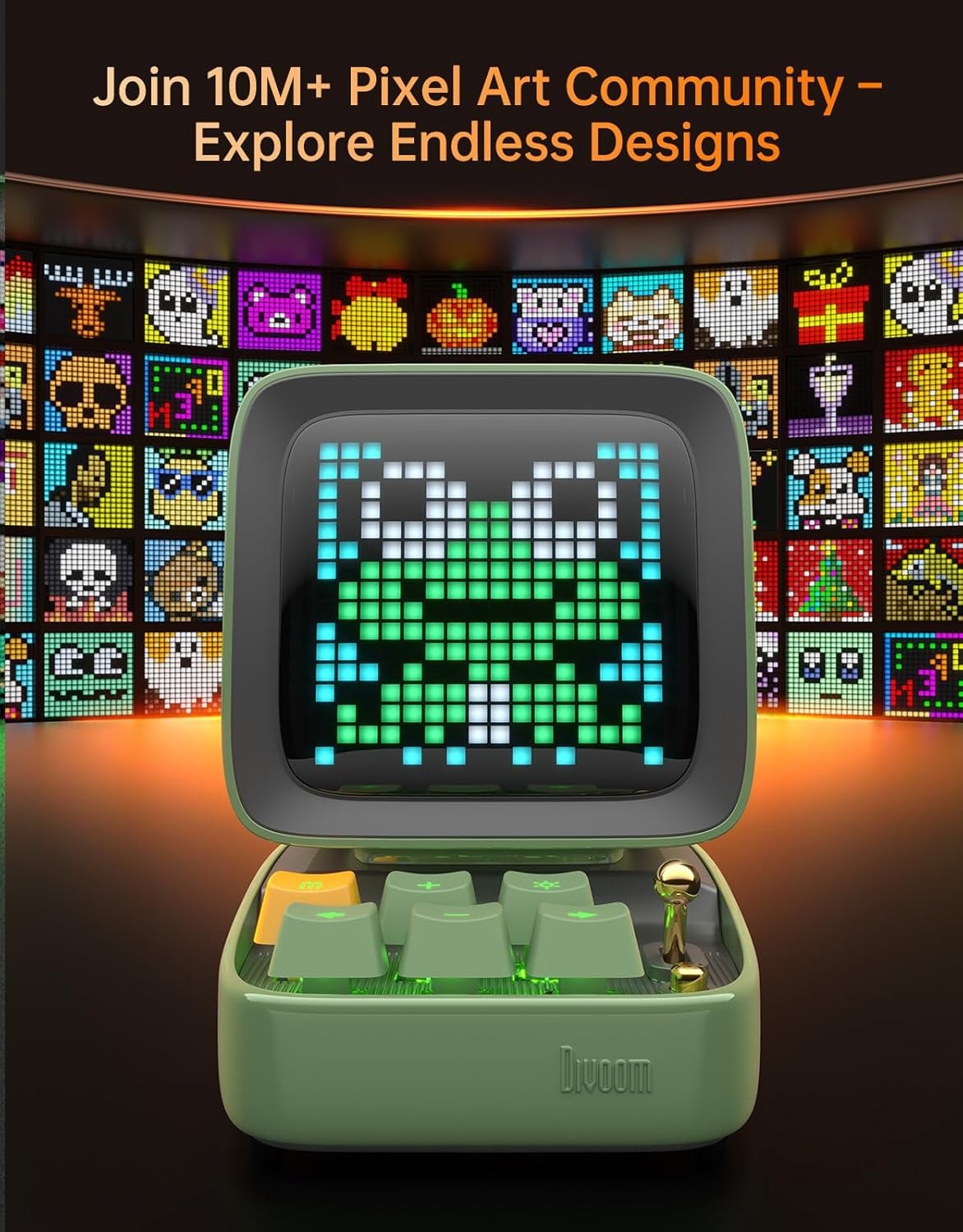 Bluetooth Pixel Art Speaker Alarm Clock LED Display 10W Green Retro Cube