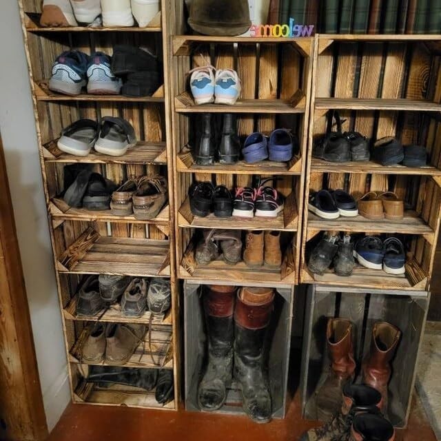 Wooden Tiered Storage Crates 2-Shelf Freestanding Organizer short burnt