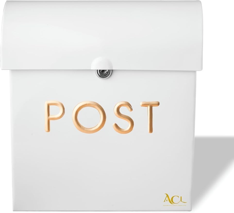 Lockable Wall Mounted Post Box White | Weatherproof Aluminium Mailbox