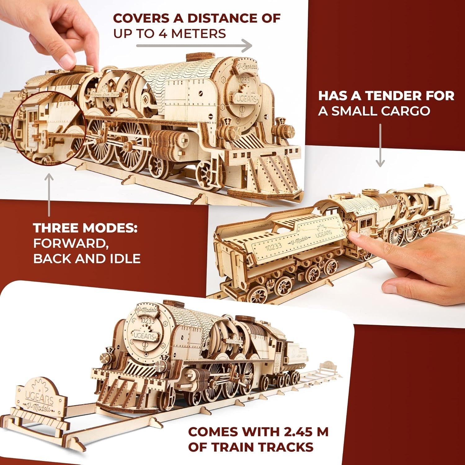 3D Wooden Steam Train Puzzle Model with Track & Moving Parts - DIY Kit