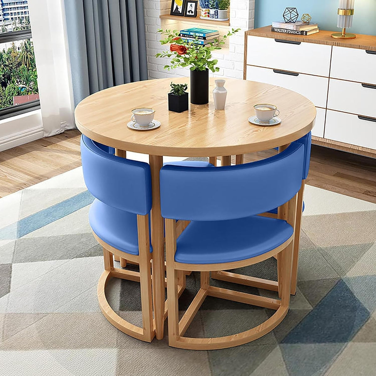 80cm Round Office Meeting Set with 4 Leather Chairs – Compact 5-Piece Table