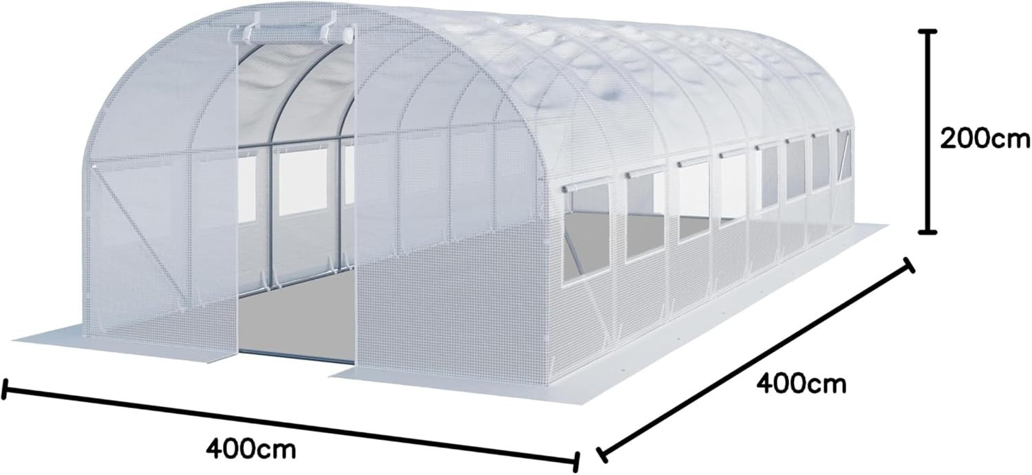 Heavy Duty Polytunnel Greenhouse 4x8m UV Resistant PE Cover with Windows & Steel