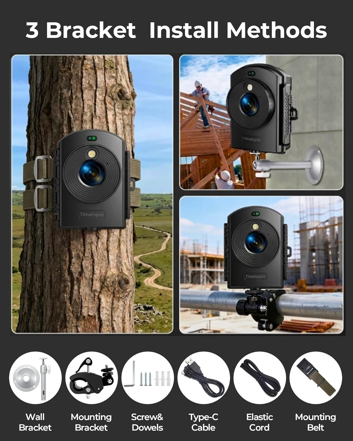 1080P Time Lapse Camera Outdoor Construction 180 Day Waterproof 64GB