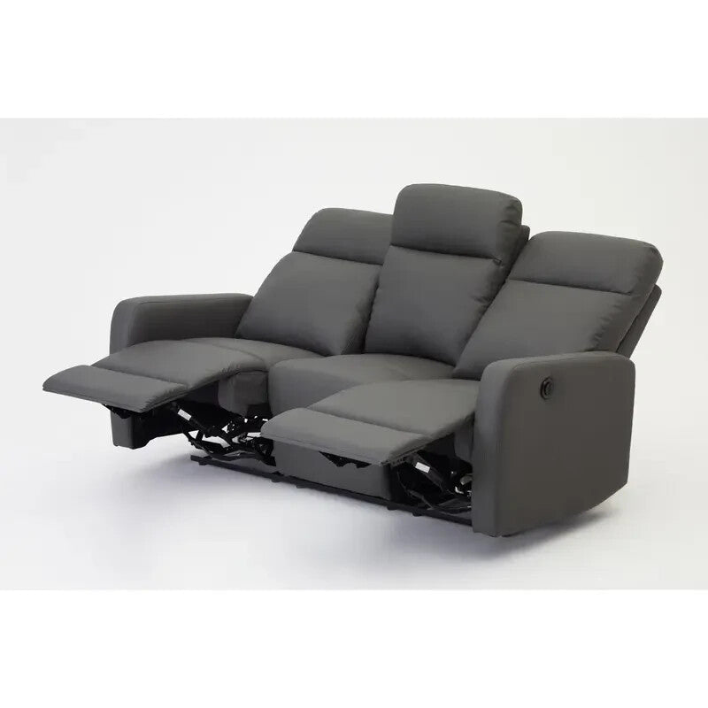 3 Seater Electric Recliner Sofa Grey Faux Leather Lounge Seat Lumbar Support