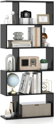 Modern S-Shaped 5/6 Tier Bookcase Elegant Display Shelf Storage Unit Black