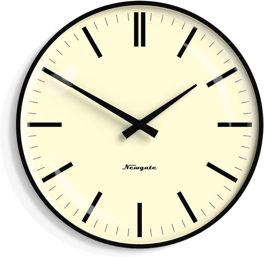 Retro Wall Clock Silent Non-Ticking 33cm Metal Frame Domed Glass Black