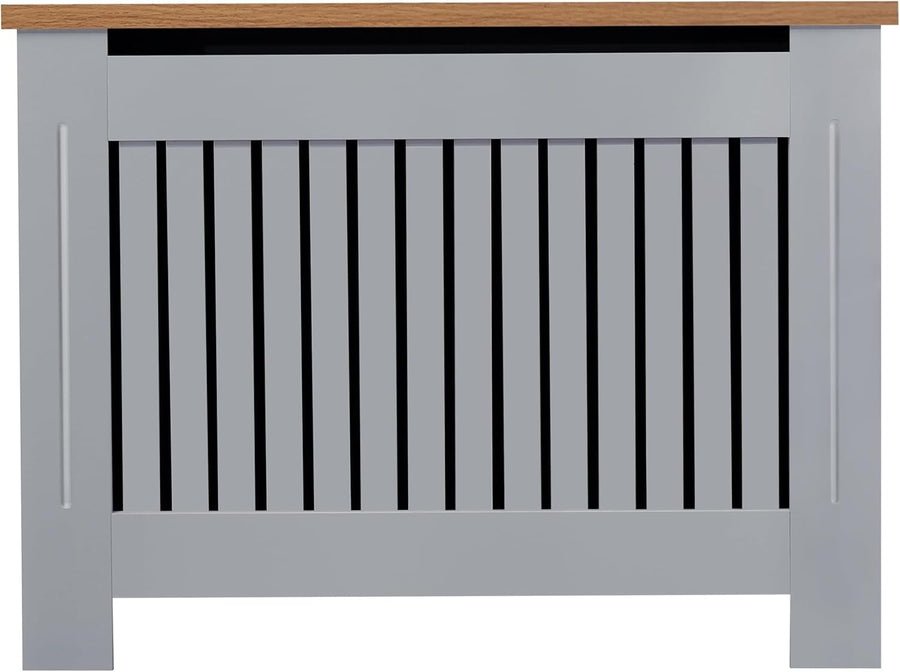 Modern Radiator Cover Medium Grey Oak Top | MDF Slatted Heating Cabinet Shelf