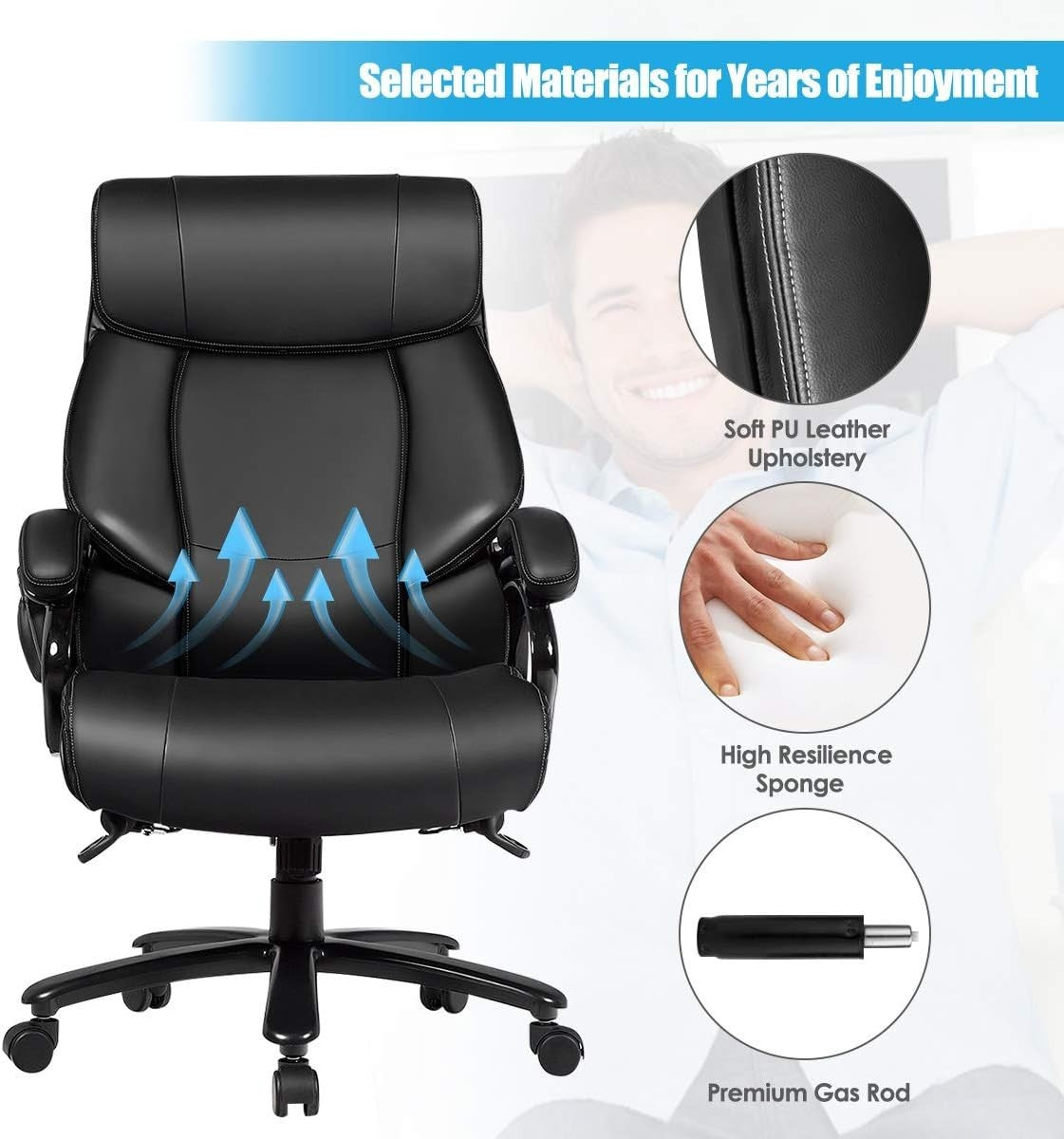 Big & Tall Massage Office Chair 400lbs PU Leather Swivel Recline Adjustable