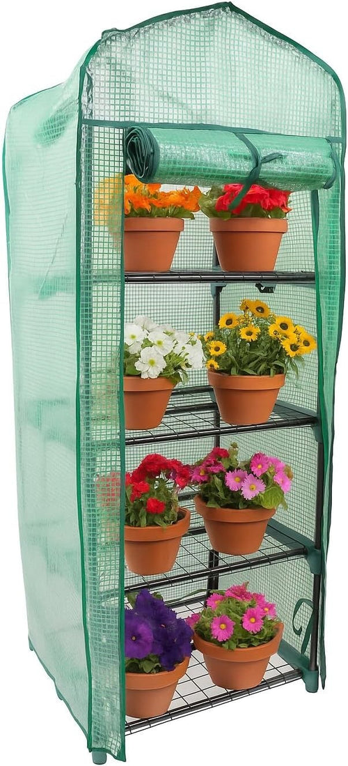 4 Tier Mini Greenhouse with Zipped Door | Heavy Duty Outdoor Plant Stand
