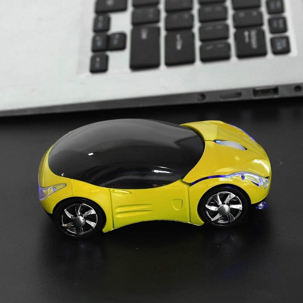 Yellow Kids Wireless Car Mouse 2.4G 1600 DPI USB Laptop