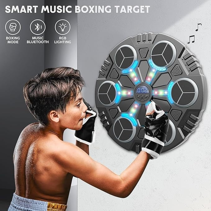 Music Boxing Wall Target with Gloves LED Reaction Trainer Home Gym Workout