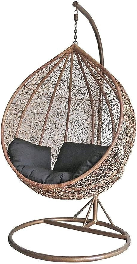 Outdoor Hanging Rattan Egg Chair Swing Seat UV Resistant Wicker with Cushion