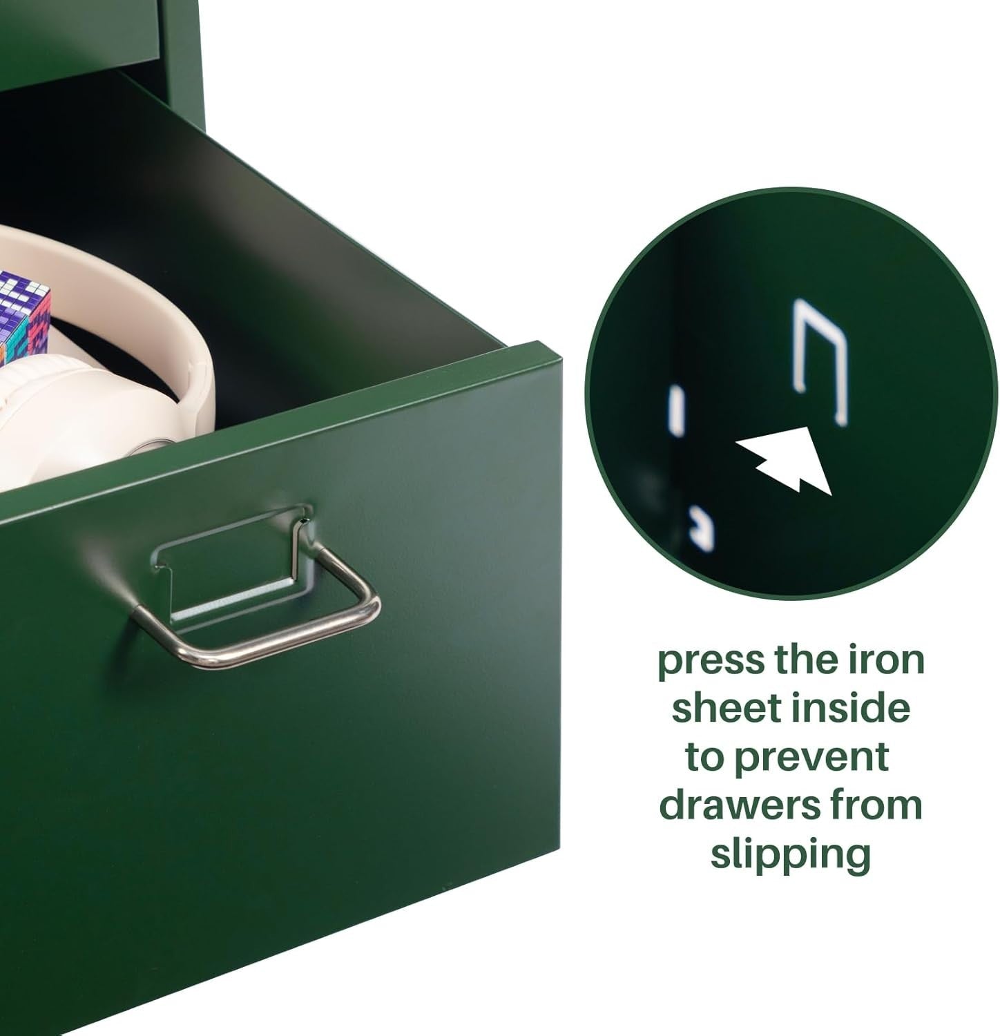 Dark Green Metal Rolling Drawer Cabinet 3 Tier Under Desk Storage