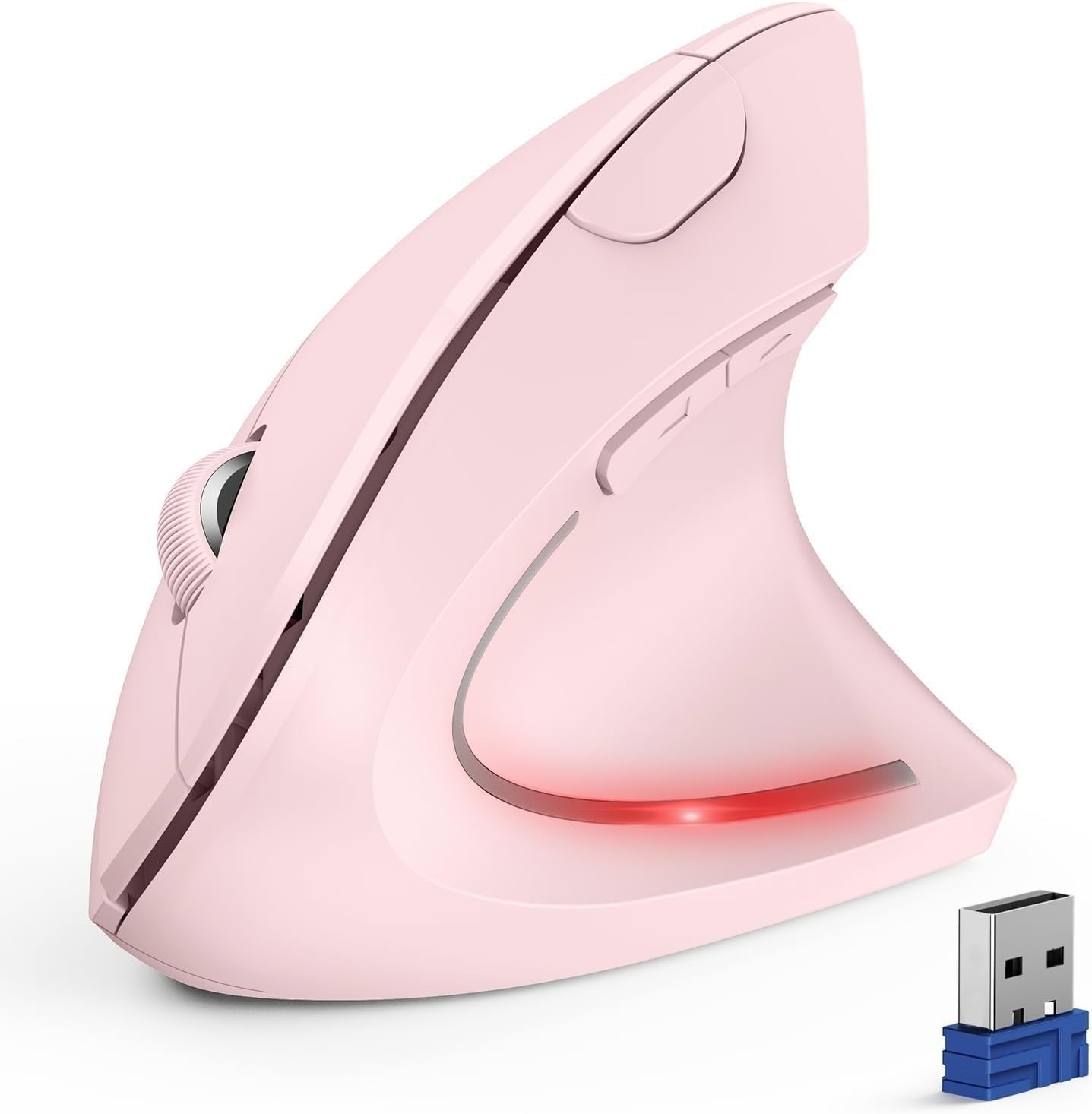 Vertical Ergonomic Wireless Mouse 4800 DPI Silent 6 Button Pink