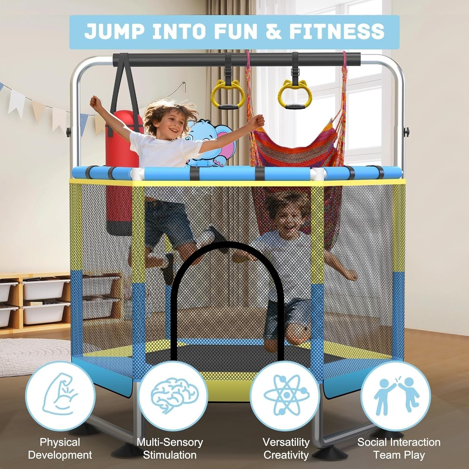 60in Kids Trampoline Safety Enclosure Indoor Outdoor Adjustable Bar