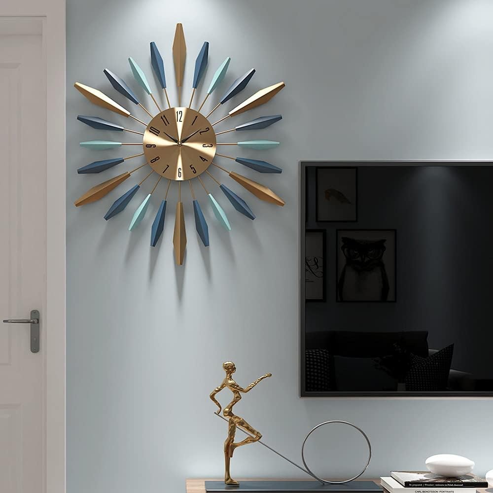 Large 55cm Modern Silent Wall Clock – Mid-Century Metal Art Decor for Home