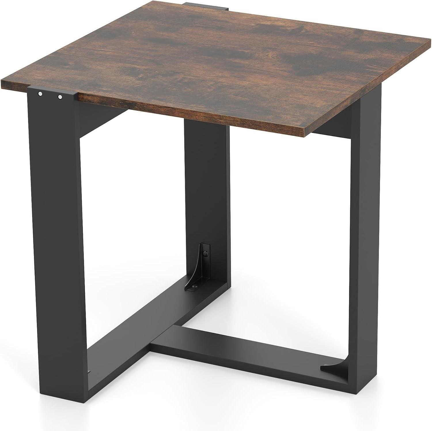 Industrial Side Table Rustic Brown | 50cm Square Sofa End Table Metal Base