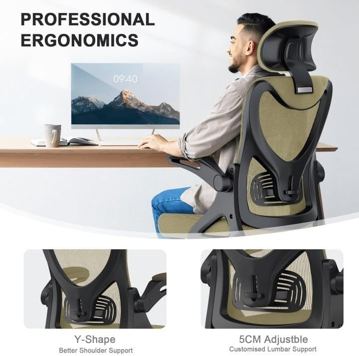Ergonomic High Back Office Chair Adjustable Headrest Lumbar Support Mesh Flip-Up
