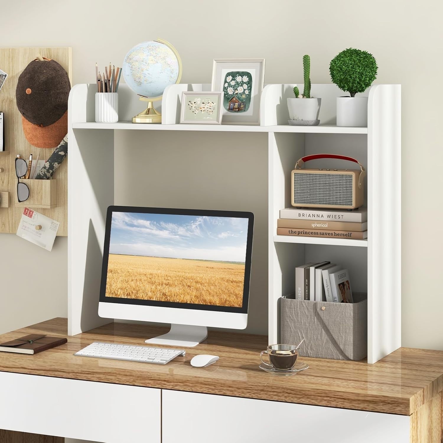 3-Tier Desktop Hutch Bookshelf Space-Saving Desk Organizer Shelf White