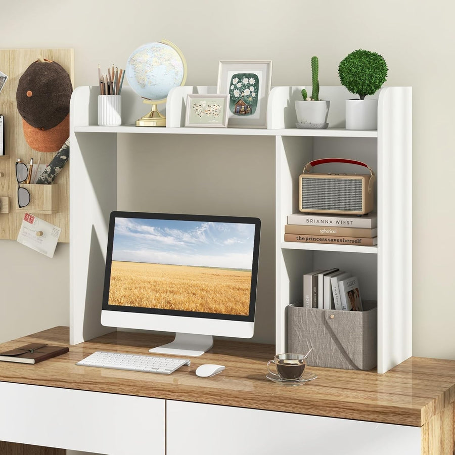 3-Tier Desktop Hutch Bookshelf Space-Saving Desk Organizer Shelf White