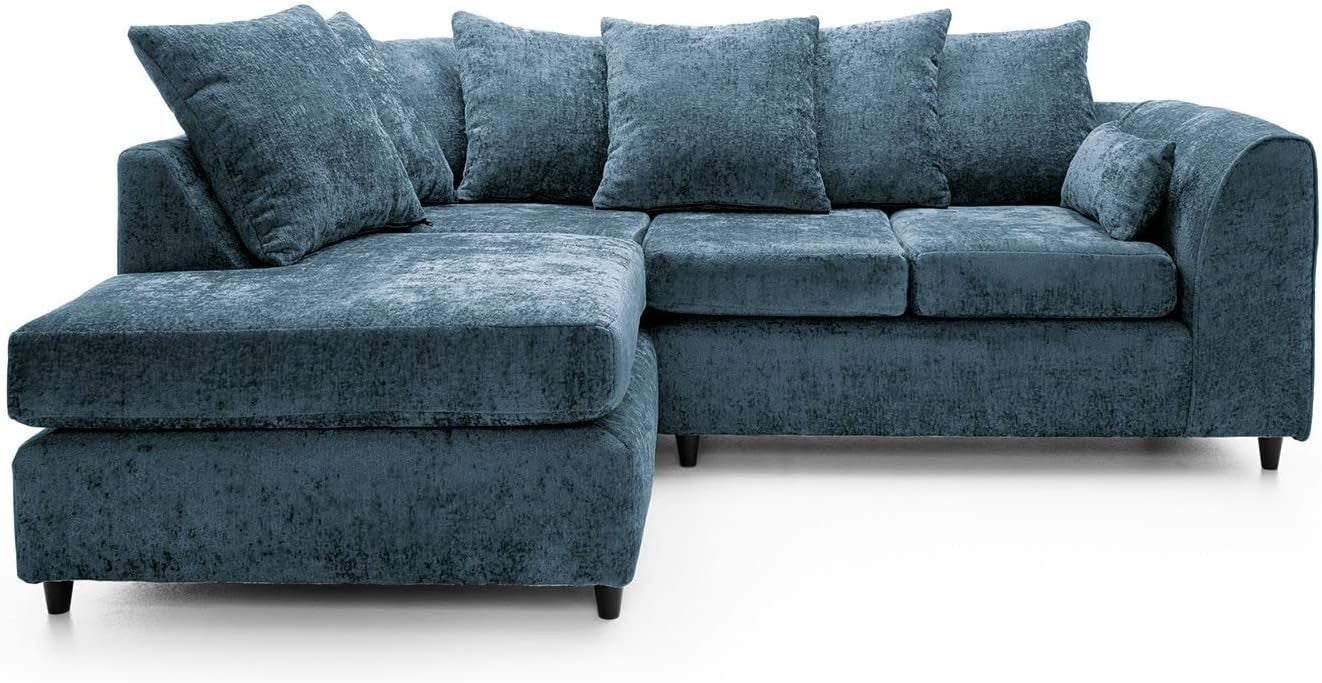 Dark Blue L Shaped Sofa Couch 4 Seater Crushed Velvet Corner Unit Modern