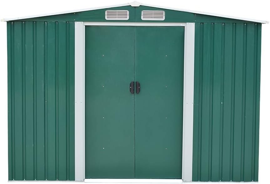 Outdoor Metal Garden Storage Shed Apex Roof 8x6FT Green