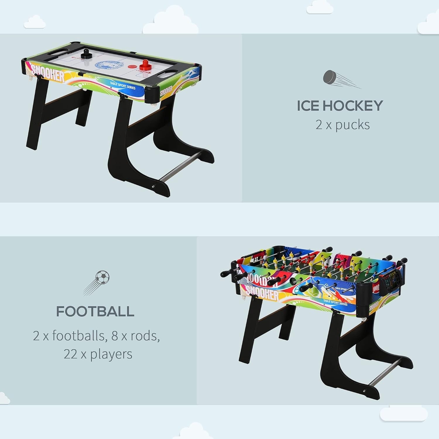 4 in 1 Folding Multi Game Table Kids Pool Foosball Hockey Tennis