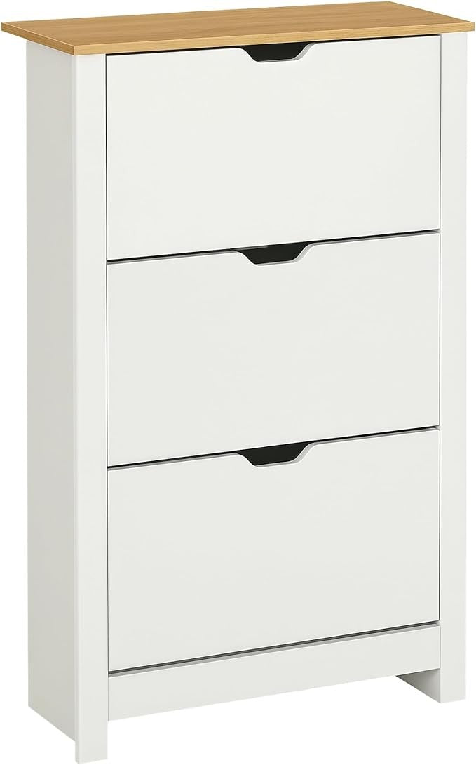 White 3 Drawer Shoe Cabinet with Flip Doors, Adjustable Shelves Hallway Storage