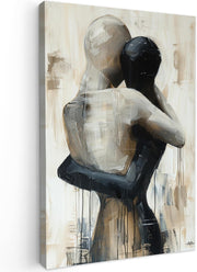 Abstract Couple Canvas Wall Art 40x60cm Beige Modern Framed Print