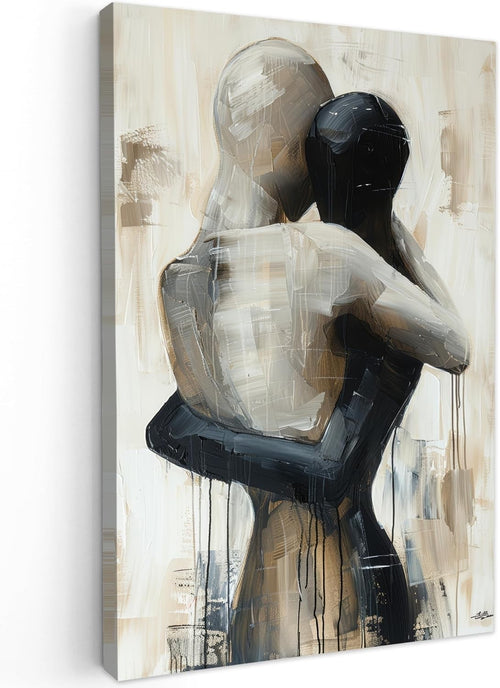 Abstract Couple Canvas Wall Art 40x60cm Beige Modern Framed Print