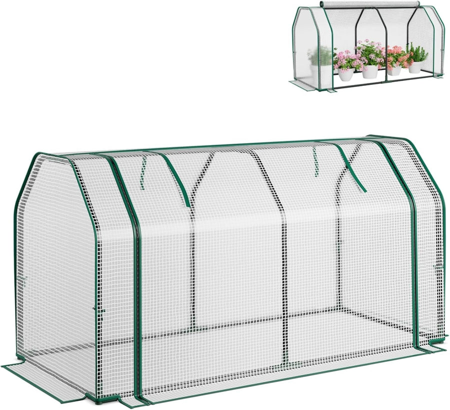 Mini Greenhouse Tunnel with PE Cover & Steel Frame for Plants Herbs Veg