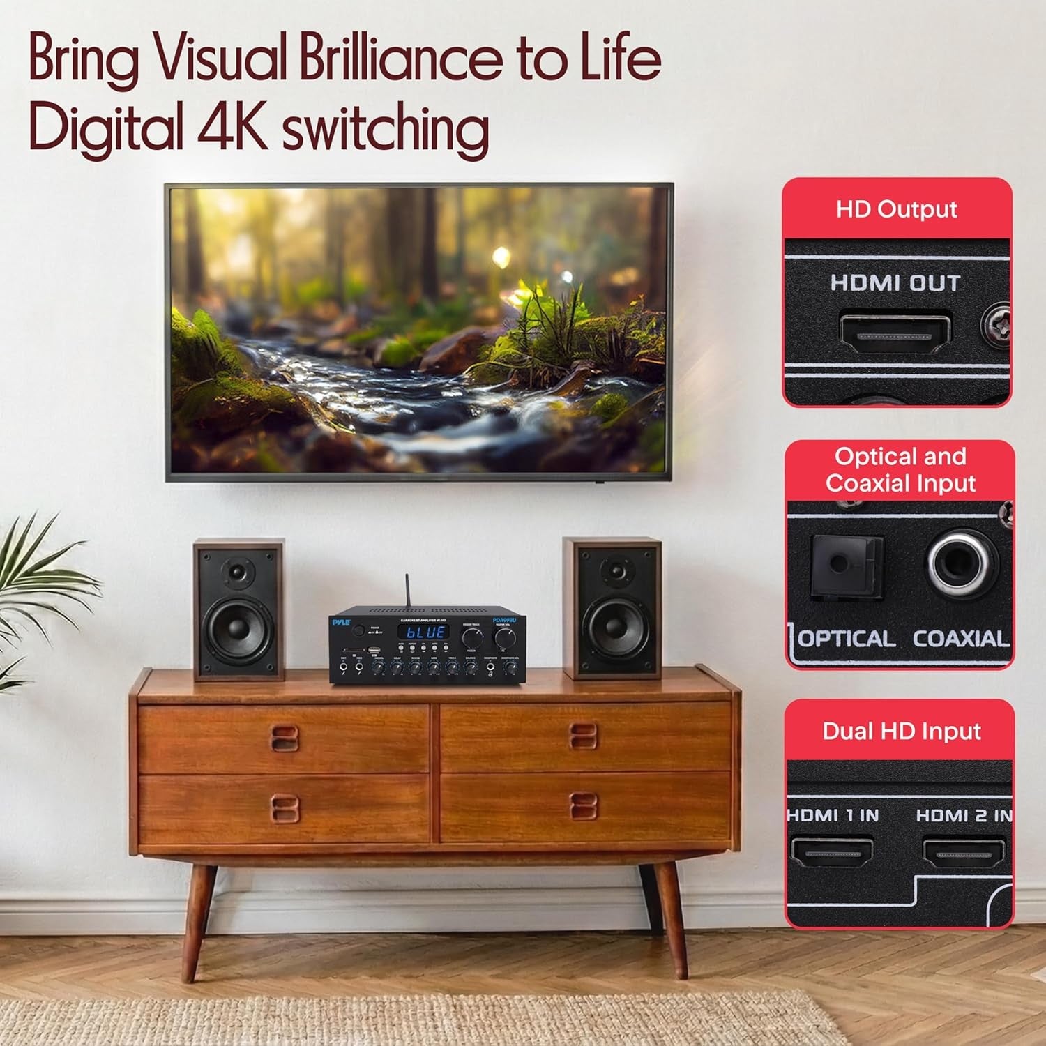 Bluetooth 300W Home Audio Amplifier Dual Channel USB SD AUX RCA
