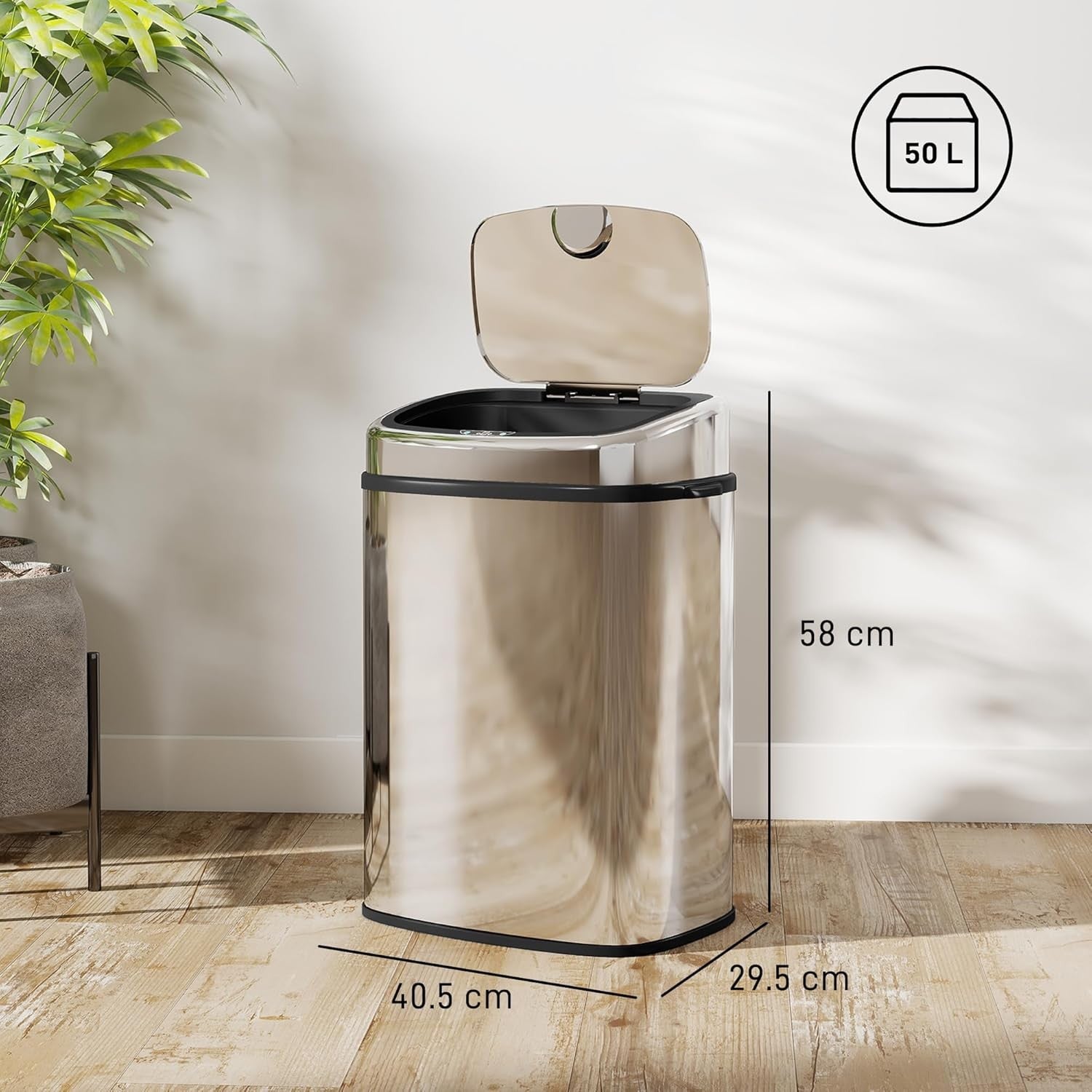 50L Sensor Kitchen Bin Touchless Soft Close Stainless Steel