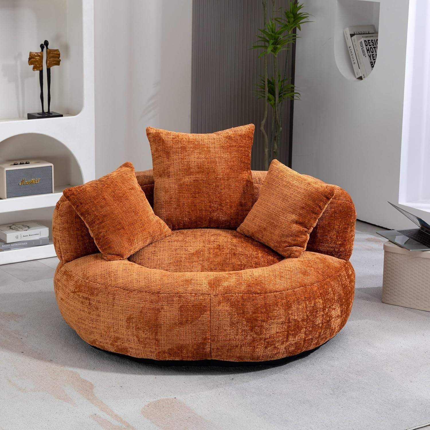 XL Bean Bag Chair Sofa for Adults – Plush Gaming Seat w/ 3 Pillows, Orange