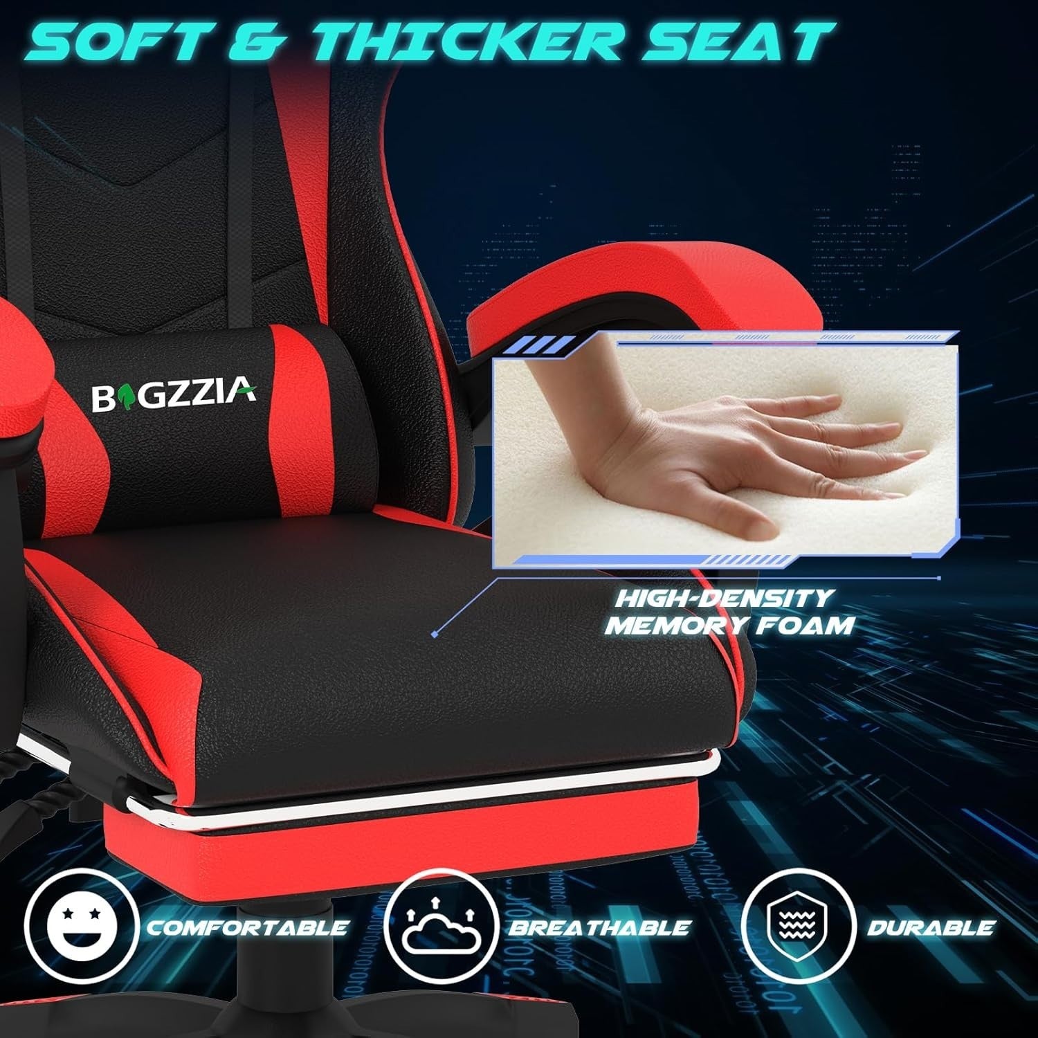 Gaming Chair High Back Recliner LED Lights Ergonomic PC Racing Swivel Red