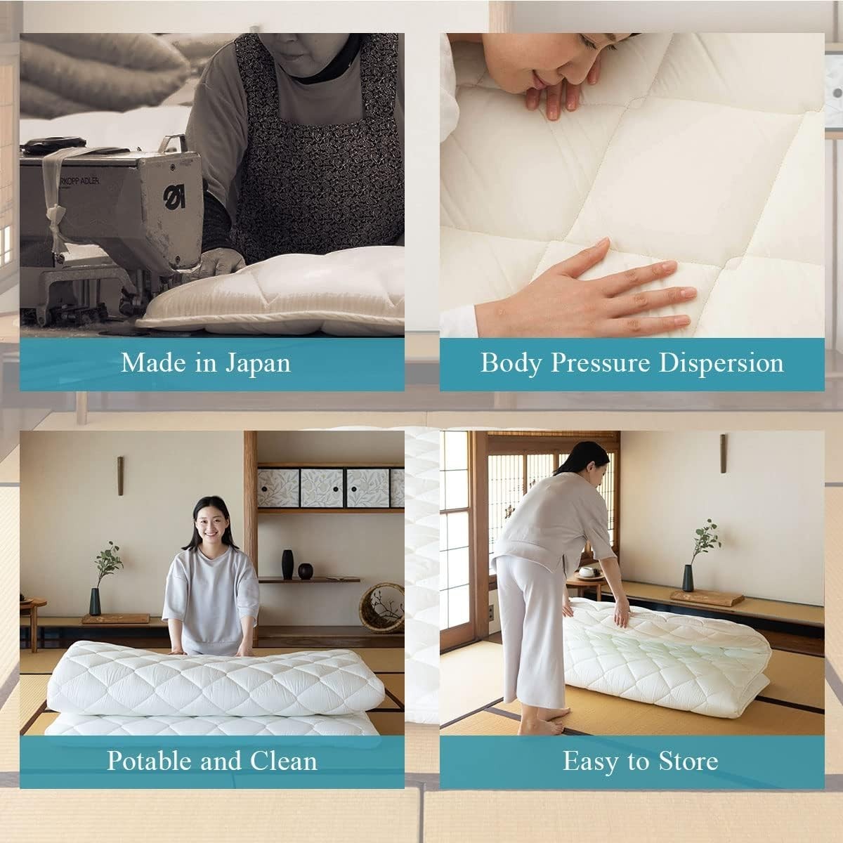 Japanese Floor Futon Mattress Double Size, Cotton Tatami Foldable Bed Mat