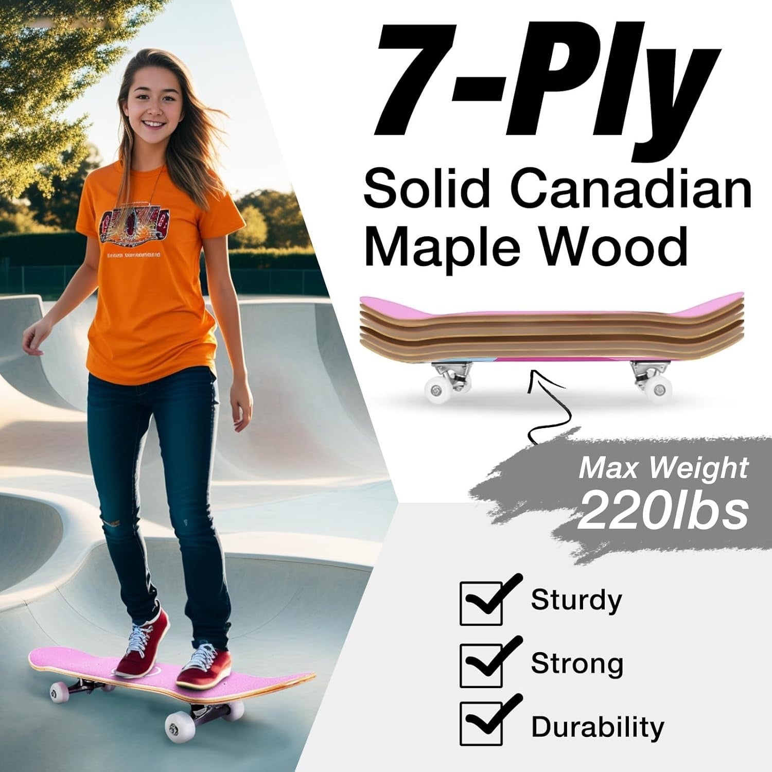 31x8 Maple Complete Skateboard Double Kick Concave Cruiser Pink Blue
