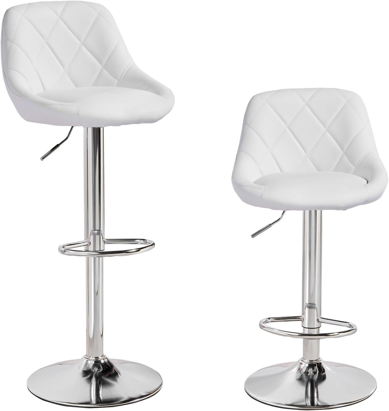 Set of 2 Adjustable Swivel Bar Stools – White Rectangular