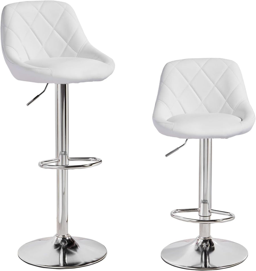 Set of 2 Adjustable Swivel Bar Stools – White Rectangular