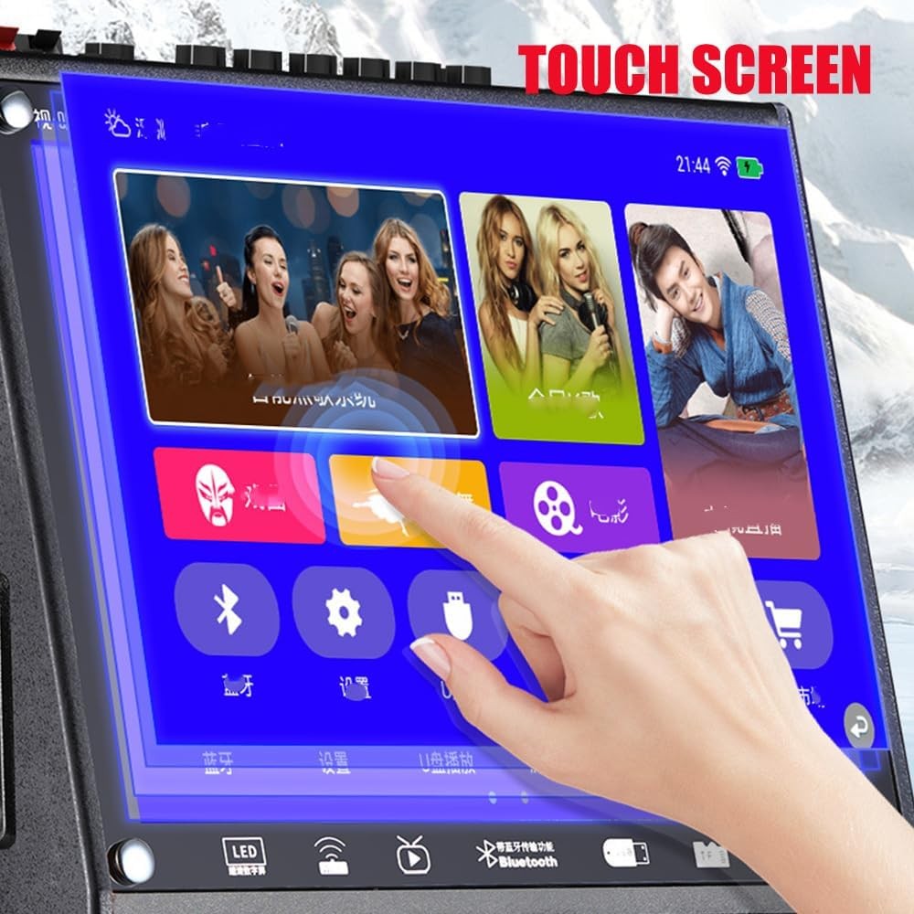 Touch Screen Karaoke Machine WiFi Bluetooth Speaker with Mic Black
