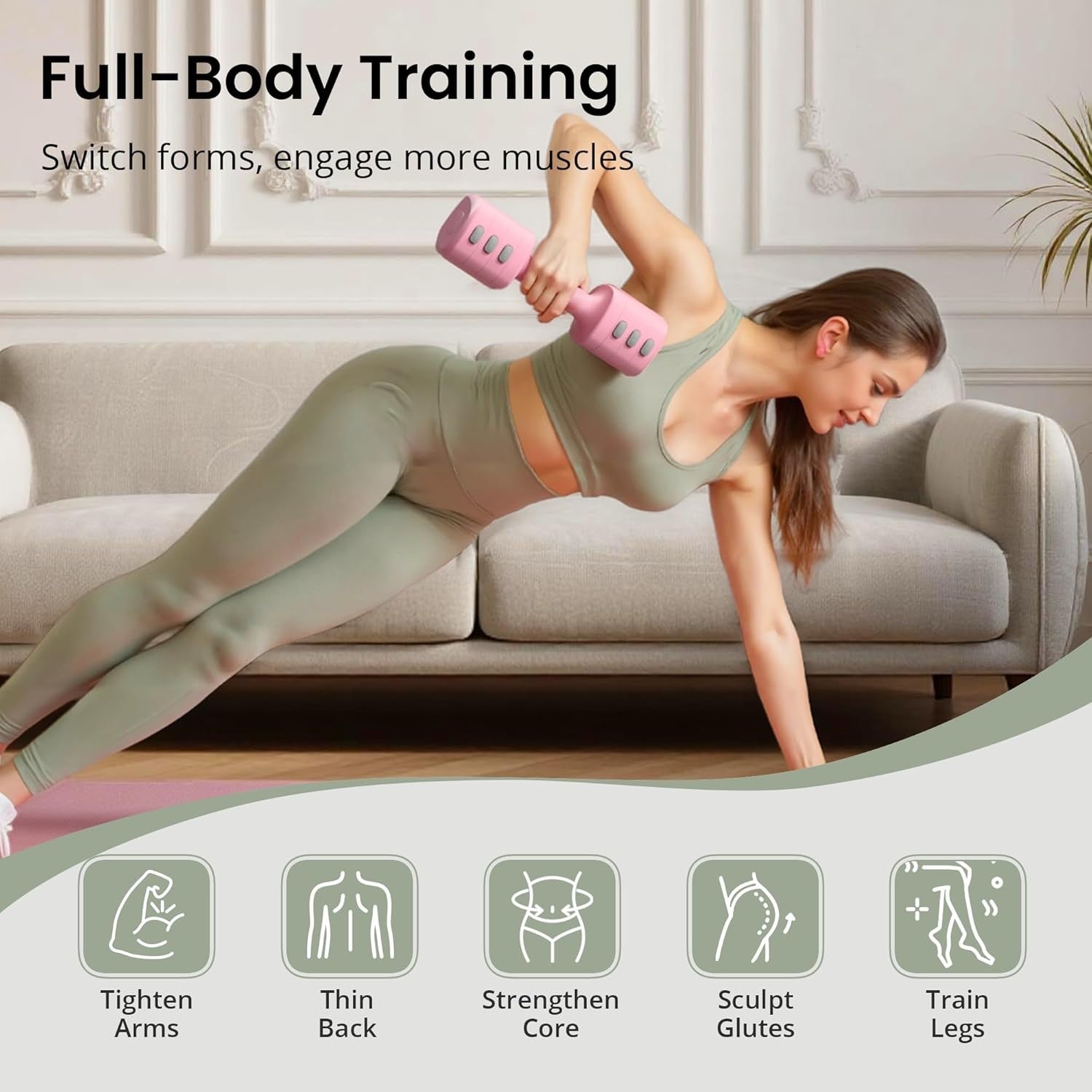 2-in-1 Adjustable Dumbbell Set for Women 4 Levels Non-Slip Home Gym