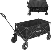 Black Folding Camping Wagon 120kg Trolley w/ Table Top, Adjustable Handle & Bag