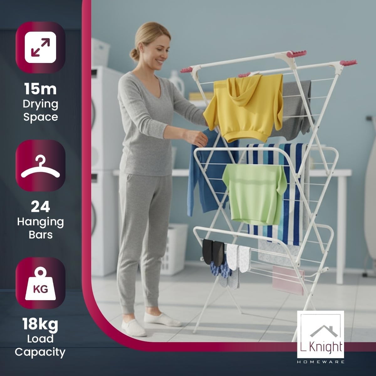 3 Tier Clothes Airer Folding Laundry Drying Rack with Wings Indoor Outdoor