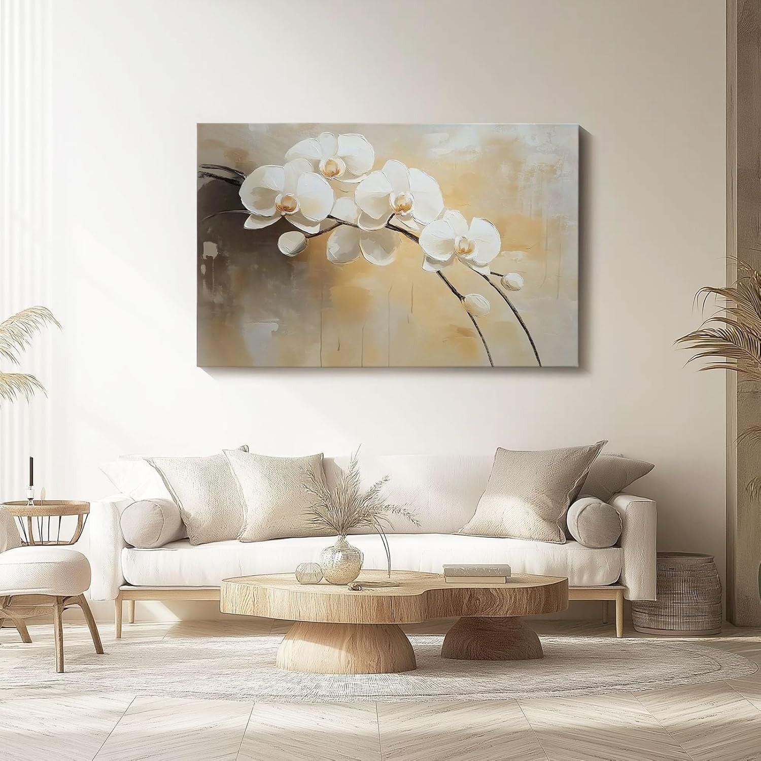 Orchid Canvas Wall Art 40x30cm White Beige Modern Floral Print