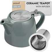 Ceramic Teapot with Infuser 550ml Loose Leaf Tea Pot for 2 Cups Grey